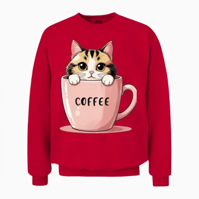 Cute Coffee Cat – Perfect Morning Motivation Unisex Sweatshirt - Red