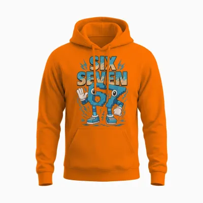 Kids Meme 67 Six Seven 6 7 Italian Brainrot Unisex Hoodie - Safety Orange