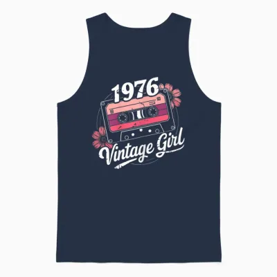 49th Birthday Woman 49 Years Vintage Retro 1976 Cassette Unisex Tank Top - Navy