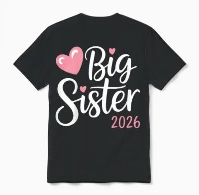Children's Big Sister Big Sister 2026 Unisex T-Shirt - Black
