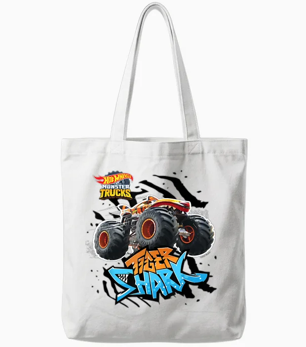 Hot Wheels - Tiger Shark Orange Tote Bags in White
