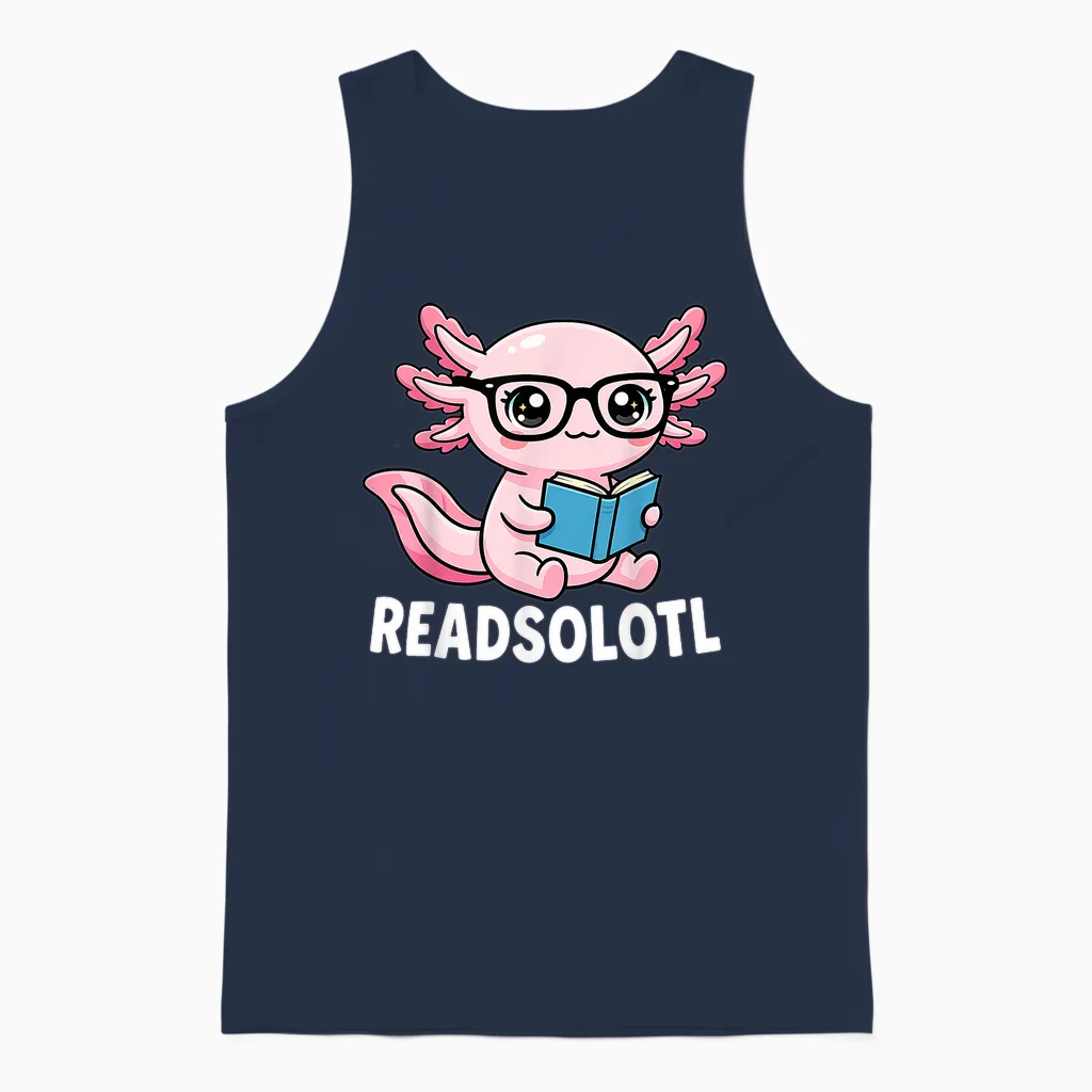 Axolotl Read Books Outfit Cool Reading Kids Book Character Unisex Tank Top in Navy