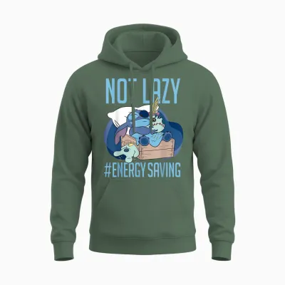 Disney Lilo & Stitch Not Lazy Energy Saving Unisex Hoodie - Military Green