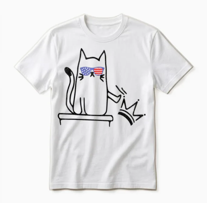 Cat No Kings in America Funny Political Cat Lady Unisex T-Shirt in White