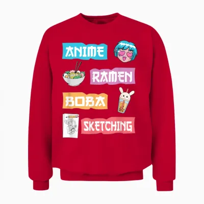 Anime Ramen Boba Sketching - Kawaii Anime Lover Merch Gift T-Shirt Small Unisex Sweatshirt - Red