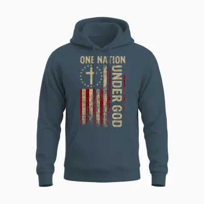 One Nation Under God Flag 4th of July Patriotic Christian Unisex Hoodie - Dark Heather