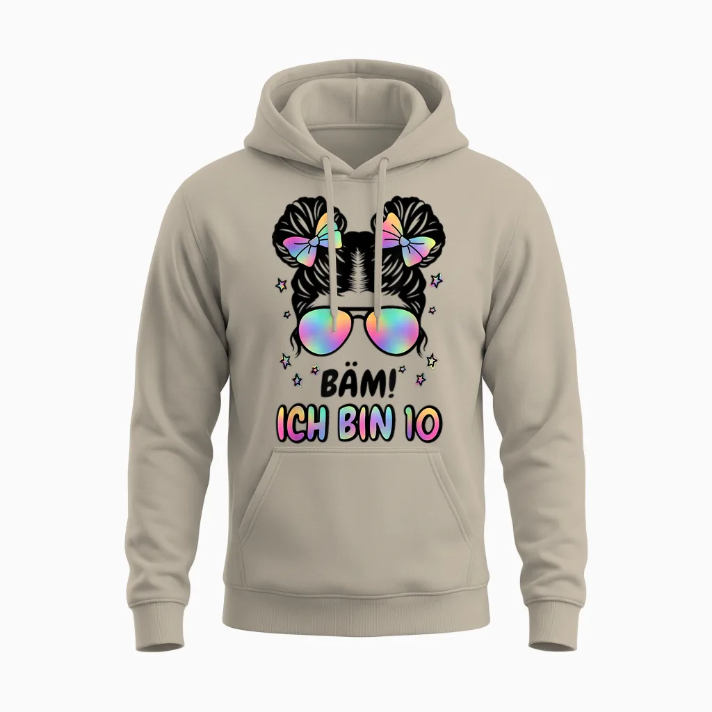 10th Birthday Girl Messy Bun Bäm! Ich Bin 10 Unisex Hoodie in Sand
