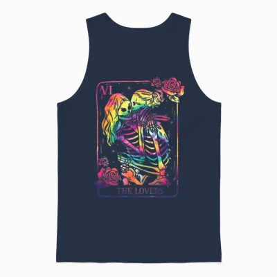 The Lovers Tarot Card Goth Tie Dye Kissing Lesbian Unisex Tank Top - Navy