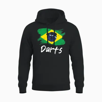 Darts Brasil Flag Dart Throwing Country Unisex Hoodie - Black
