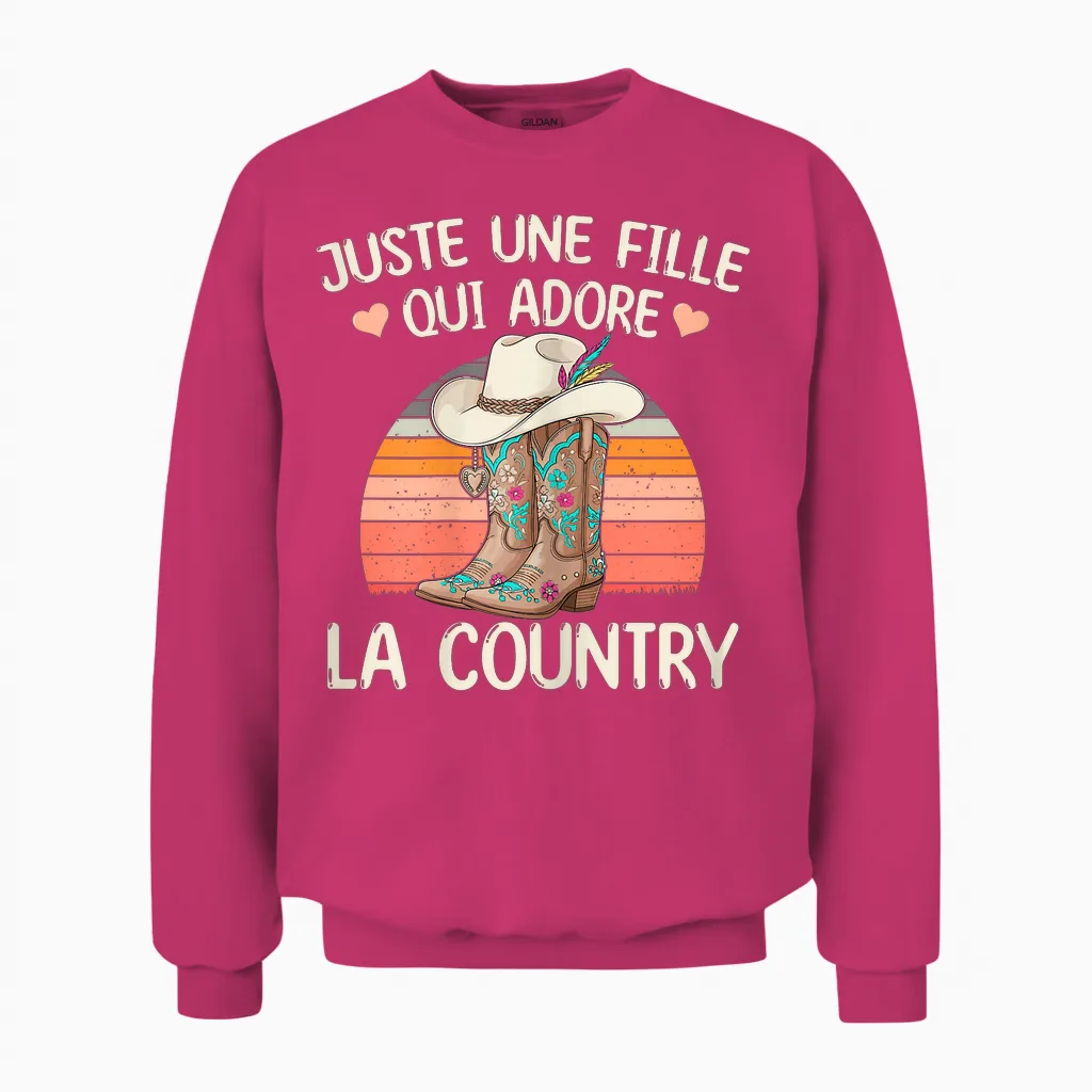 Women's Country T-Shirt a Girl Who Adore La Danse Country Unisex Sweatshirt in Heliconia