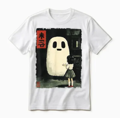 Japanisches Friendly Ghost Gruseliges Anime-T-Shirt Mit Halloween-Grafik Unisex T-Shirt - White