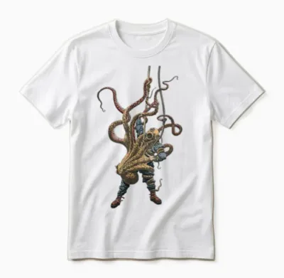 Vintage Diver Struggling with a Giant Octopus Urm Unisex T-Shirt - White