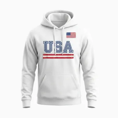 T-Shirt Drapeau Américain Maillot Rétro Vintage Usa Unisex Hoodie - White