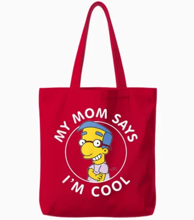 The Simpsons Milhouse My Mom Says I'm Cool V1 Tote Bags - Red
