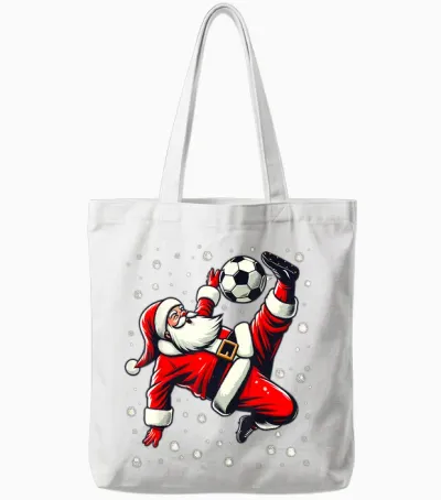 Santa Plays Soccer Bicycle Kick, Christmas Women Men Tote Bags - White