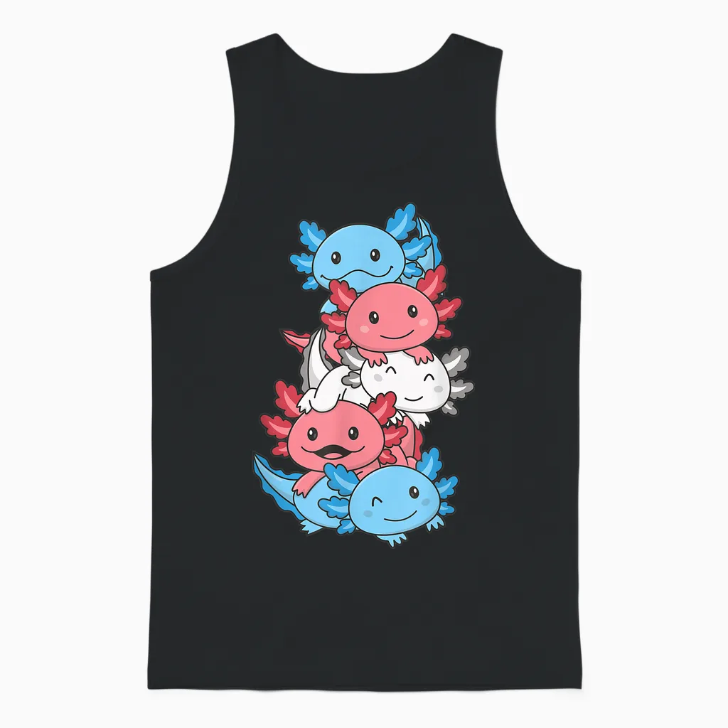 Cute Animals Lgbtq+ Pride Month Transgender Flagge Pride Monat Lgbtq Transgender Axolotl T-Shirt Schwarz Unisex Klein Eu S Klassisch Kurzarm Unisex Tank Top in Black
