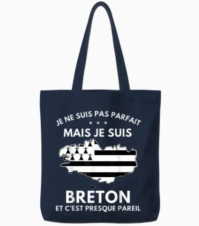 Breton Je Suis Pas Parfait Mais Je Suis Breton Bretagne T-Shirt, Black, S Tote Bags - Navy