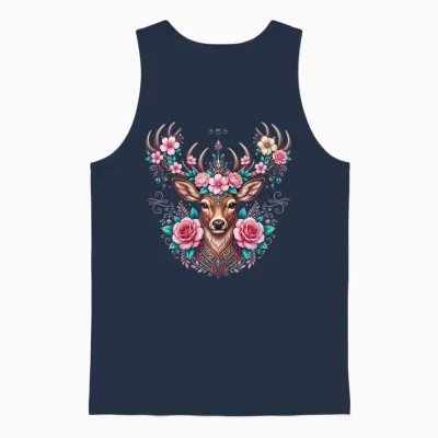 Hirsch T-Shirt Damen Trachtenshirt Dirndl Oberteil Trachten Unisex Tank Top - Navy