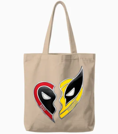 Marvel Studios Deadpool & Wolverine Best Friends Heart Charm Tote Bags - Natural