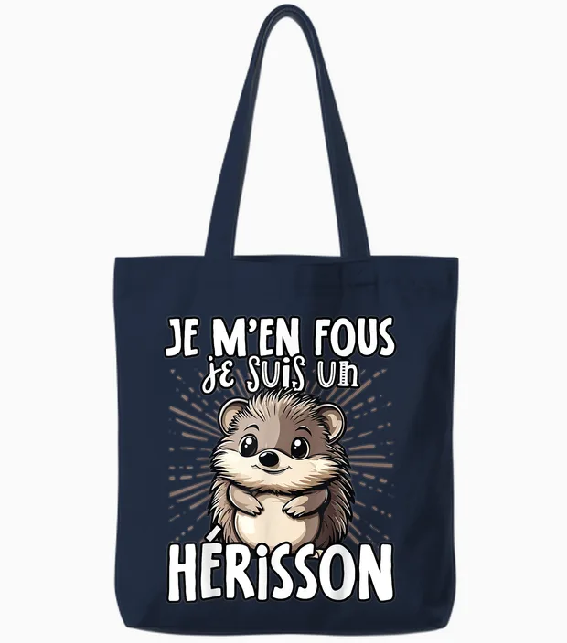 Je M'en Fous Je Suis Un Herisson - Cute Hedgehog T-Shirt, Black, S Tote Bags in Navy