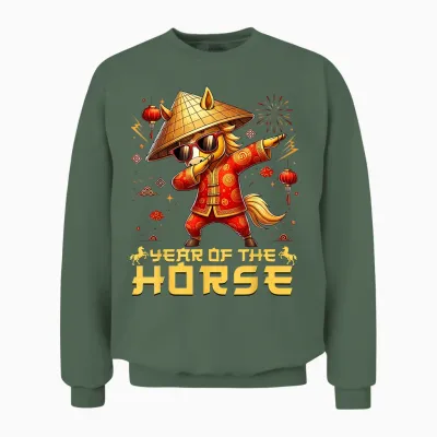Chinese New Year 2026 Year of the Horse Happy New Year Unisex Sweatshirt - Military Green