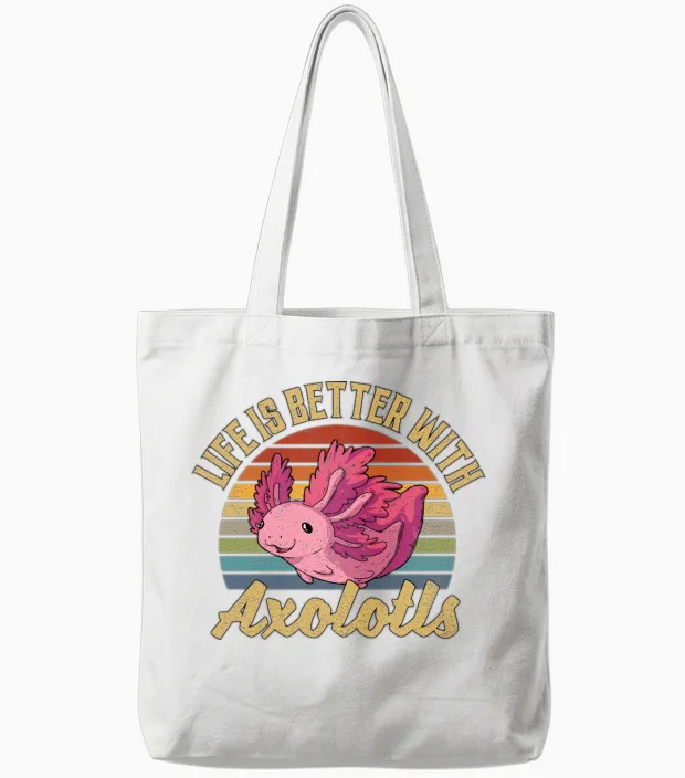 Axolotl Retro Tote Bags in White