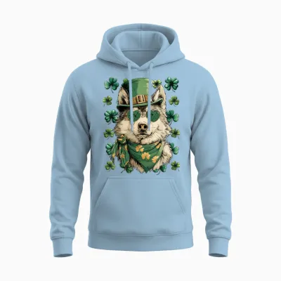 Lunettes De Soleil Loup Irlandais Avec Cœurs Trèfle St Patrick Unisex Hoodie - Light Blue