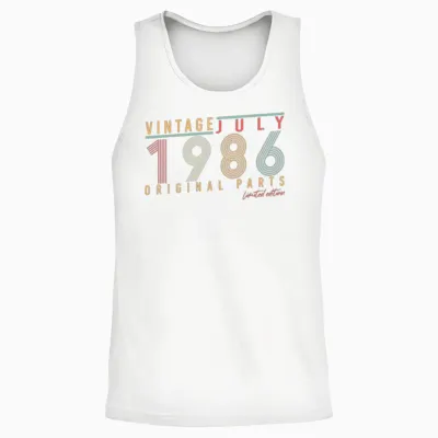 Retro 1986 July Unisex Tank Top - White