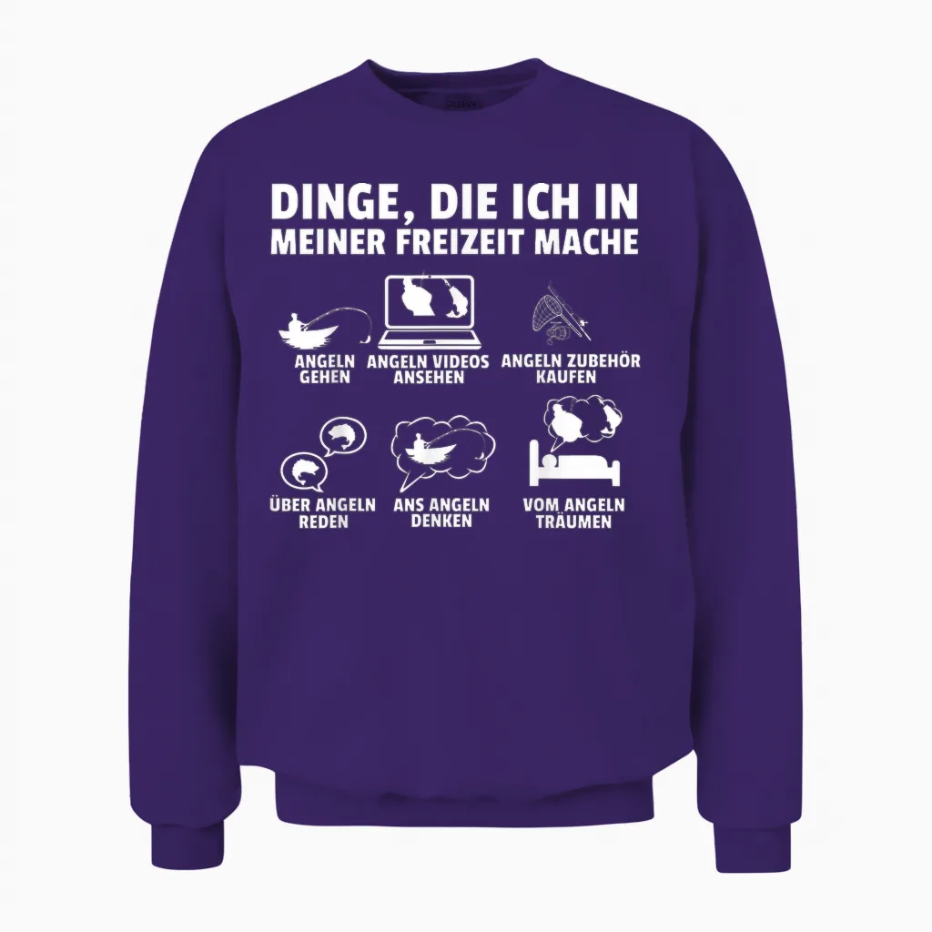 T-Shirt with German Text "dinge Die Ich in Meiner Freizeit Mache Angel" [german Langu, Black Unisex Sweatshirt in Purple
