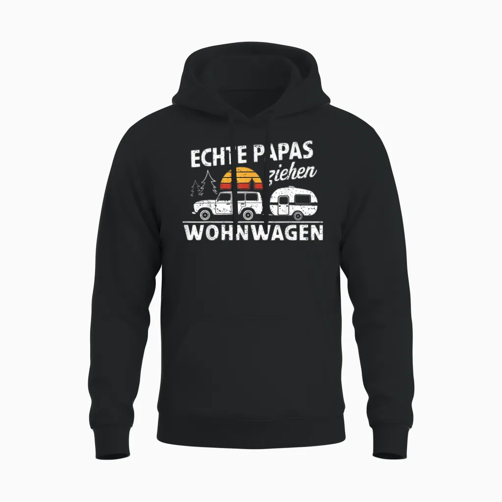 Wohnwagen Zubehör & Camping Geschenke Für Camper - Echte Papas Ziehen Wohnwagen - Camping T-Shirt Schwarz, Unisex, Klein, Kurzarm, Sommer Unisex Hoodie in Black