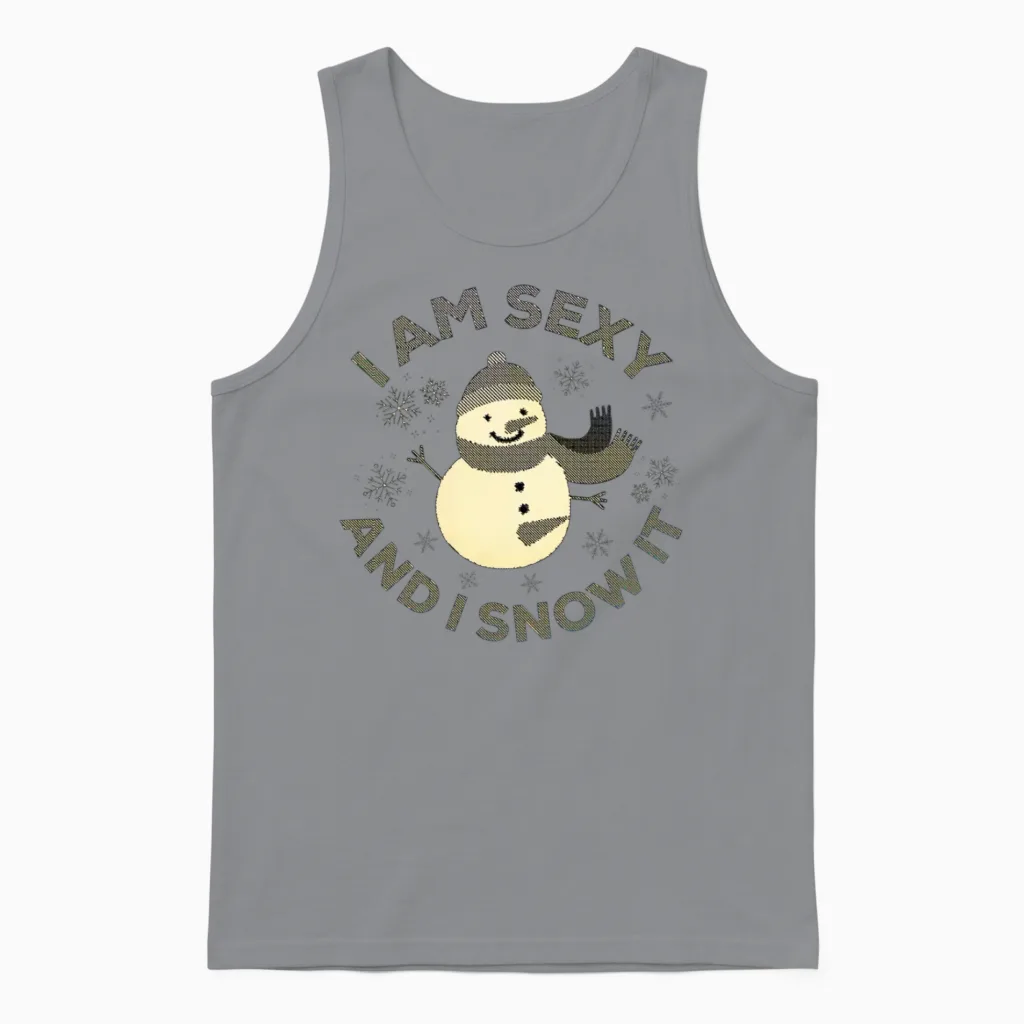 Funny Sexy Snowman Slogan Christmas Unisex Tank Top in Sport Grey