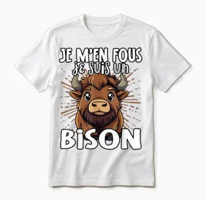 Je M'en Fous Je Suis Un Bison - Bison Mignon T-Shirt, Black, S Unisex T-Shirt - White