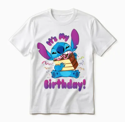 Disney Stitch "it's My Birthday" Party Crasher with Cake Unisex T-Shirt - White