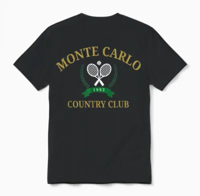 Monte Carlo Country Club Vintage-Tennis-Rundhalsausschnitt, ästhetisch Unisex T-Shirt - Black