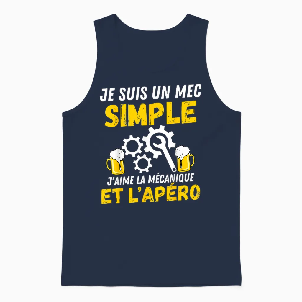Simple Guy J'aime Meçanique Apèro Mechanic Humour Mechanic T-Shirt, Black, S Unisex Tank Top in Navy