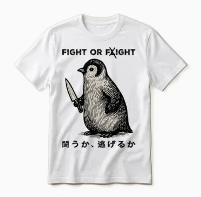 Funny Fight or Flight Meme Penguin with Knife Unisex T-Shirt - White