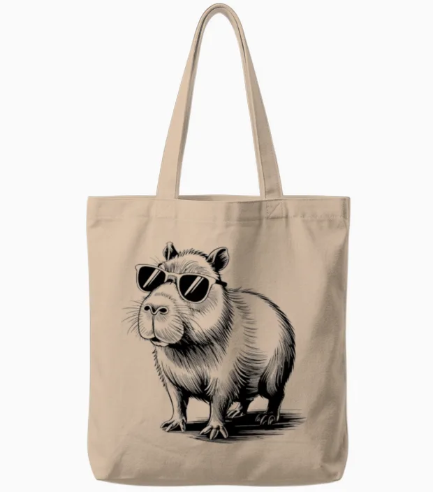 Cool Capybara with Sunglasses Funny Capybara Tote Bags in Natural