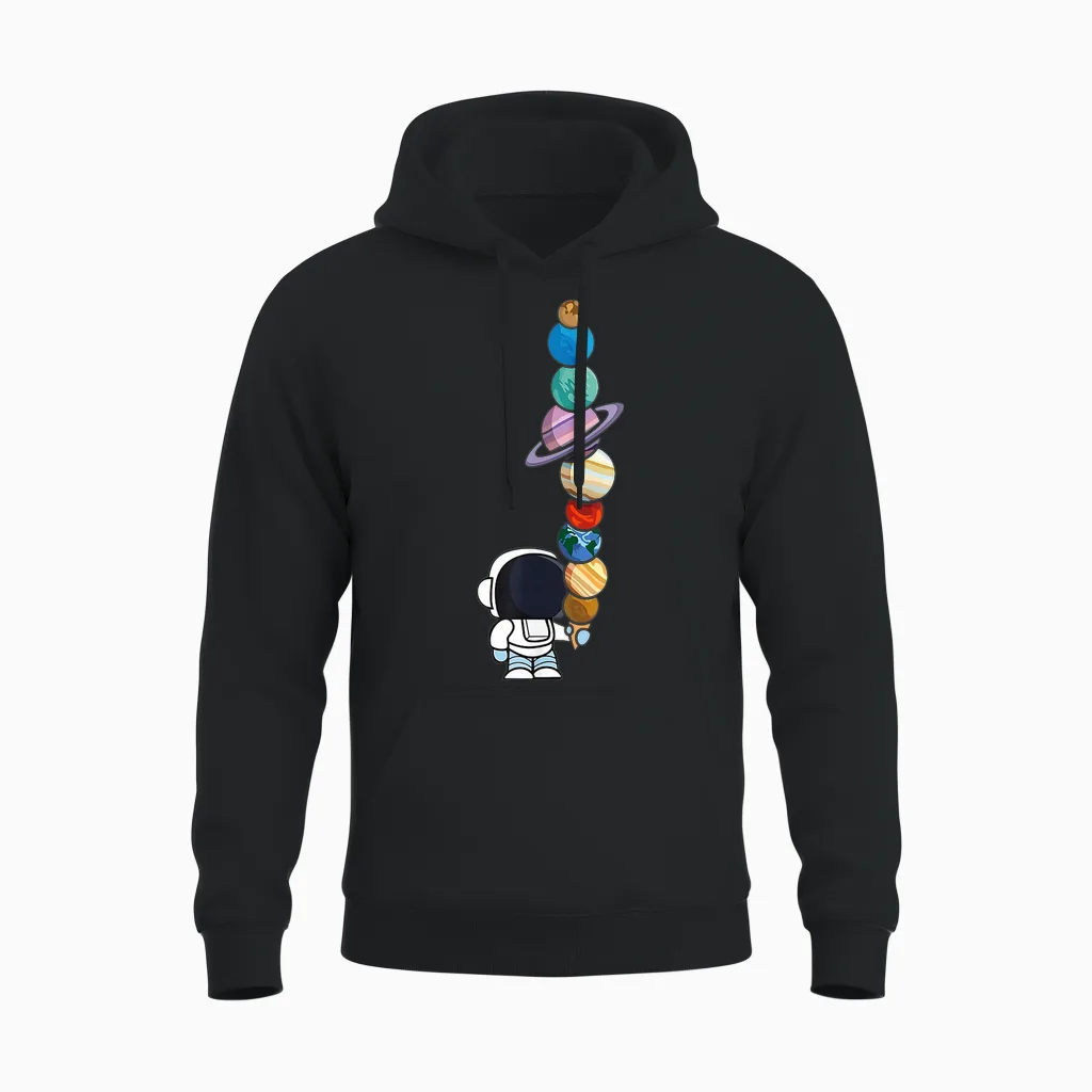 Astronaut Holding Planet Icecream Boysgirls Stem Unisex Hoodie in Black