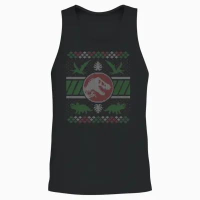 Jurassic World Christmas Design with T-Rex Unisex Tank Top - Black