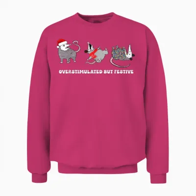 Funny Santa Opossums Overstimulated but Festive Xmas Lights Unisex Sweatshirt - Heliconia
