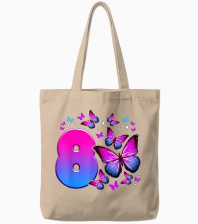 Geburtstag Mädchen 8 Jahre Alt, Schmetterling, Nummer 8 Tote Bags - Natural