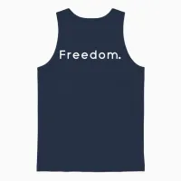 Liberté Minimaliste Design Simple Texte Blanc Unisex Tank Top in Navy - 1