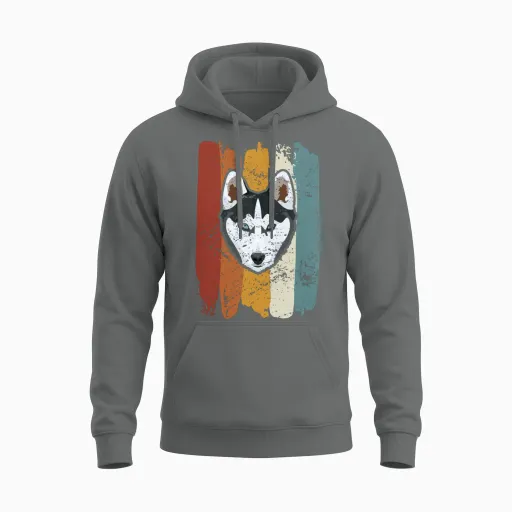 Smiling Husky Retro Unisex Hoodie in Graphite Heather