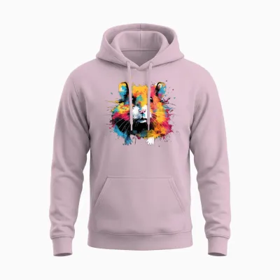 Cool Hamster on Colourful Painted Hamster T-Shirt, Black Unisex Hoodie - Light Pink