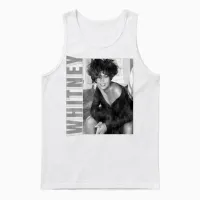 Whitney Houston Photo Black and White and Name Tag Unisex Tank Top in White - 1