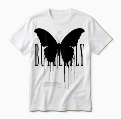Y2k Hip Hop Backprint Streetwear Chaos Effect Butterfly T-Shirt, Gray Unisex T-Shirt - White