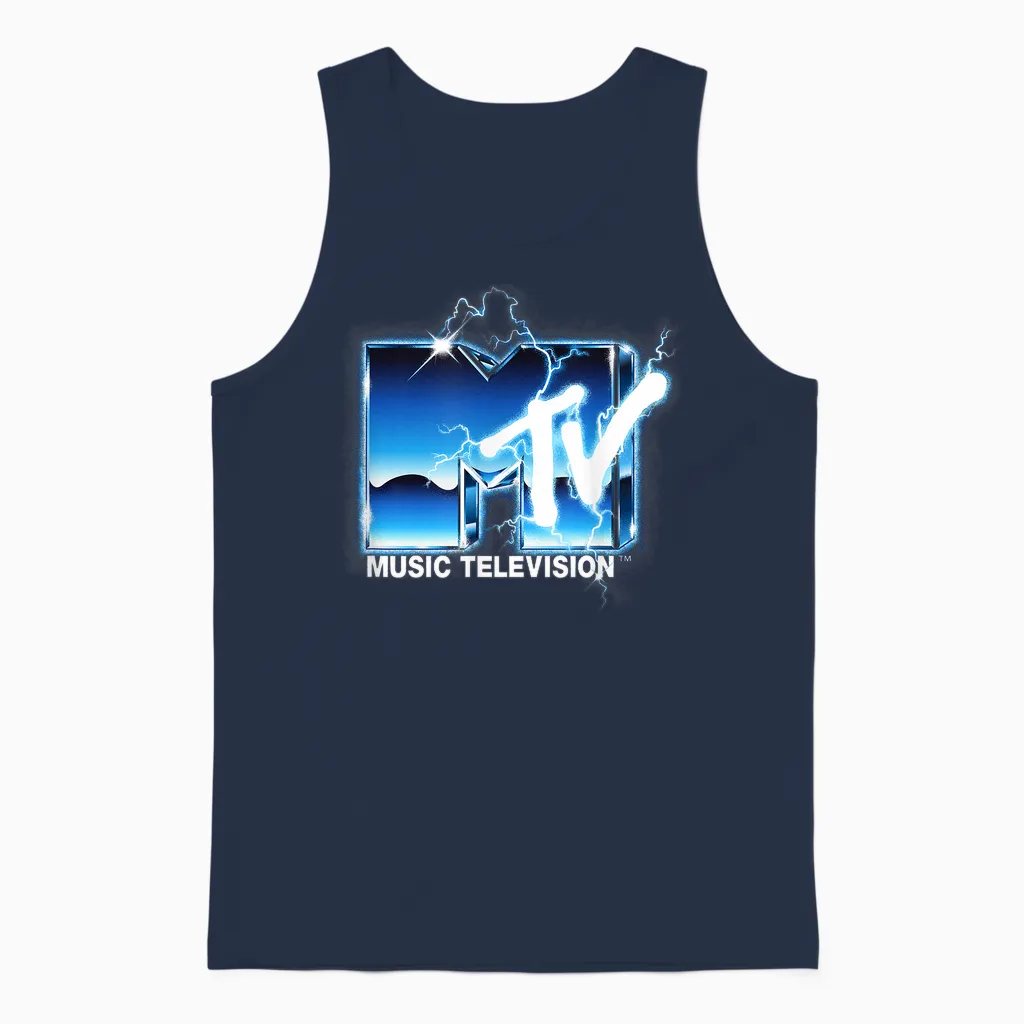 Mtv Logo Lightning Heavy Metal Hard Rock Music Electric Mtv Unisex Tank Top in Navy