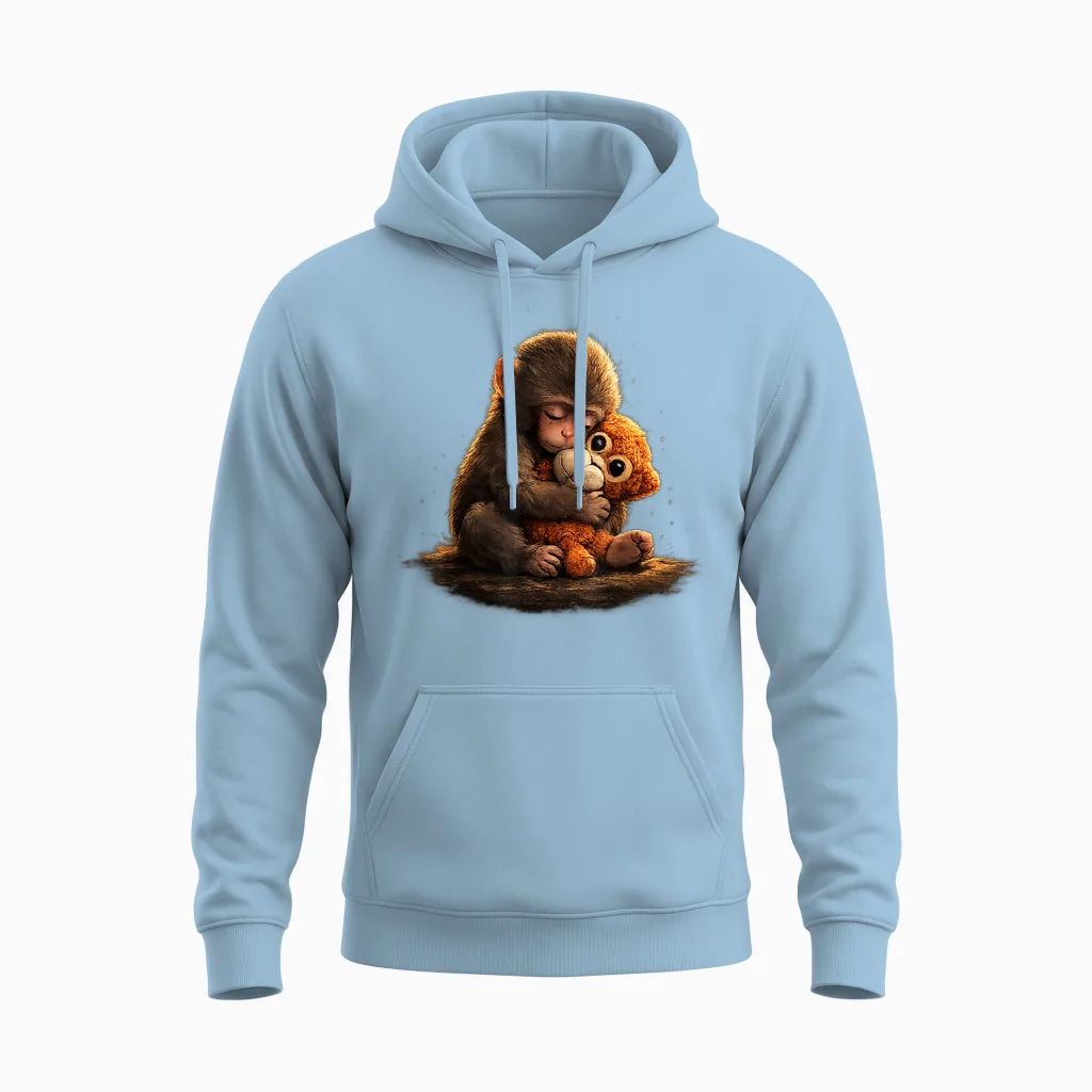 Cute Baby Monkey Punch Viral Zoo Japan Design Unisex Hoodie in Light Blue