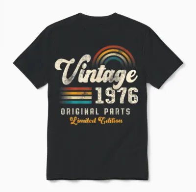 Vintage 1976 Original Parts 49th Anniversary Retro Unisex T-Shirt - Black