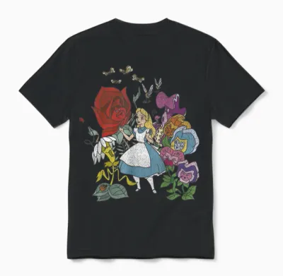 Disney Alice in Wonderland Alice in the Flowers Vintage Unisex T-Shirt - Black